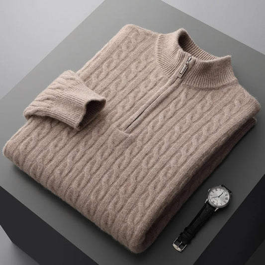 Eleganter Kaschmirpullover mit Halbreißverschluss