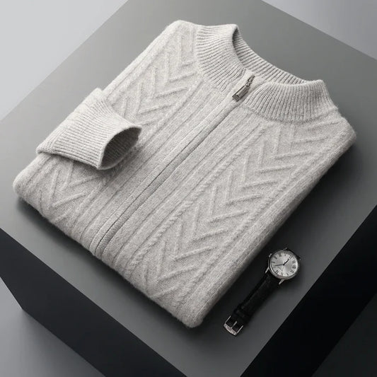 Herren Strickpullover mit Reißverschluss und weicher Textur