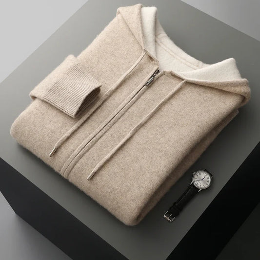Kaschmir-Cardigan mit Kapuze und Reißverschluss