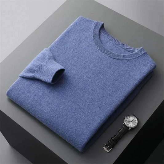 Klassischer Merino-Wollpullover mit Rundhalsausschnitt
