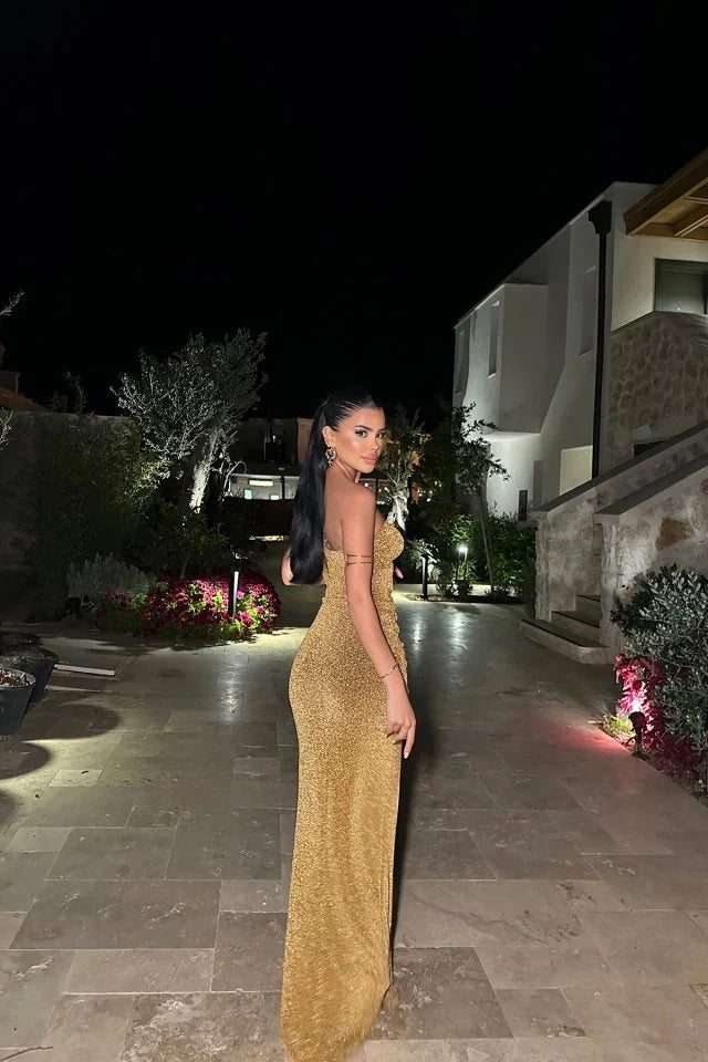 Abendkleid mit Trägern in Gold