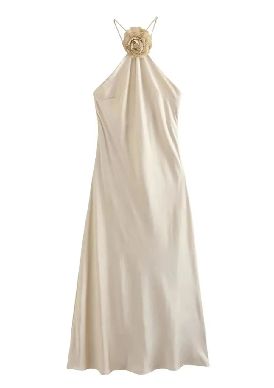 Maxi-Nacken-Kleid aus Satin